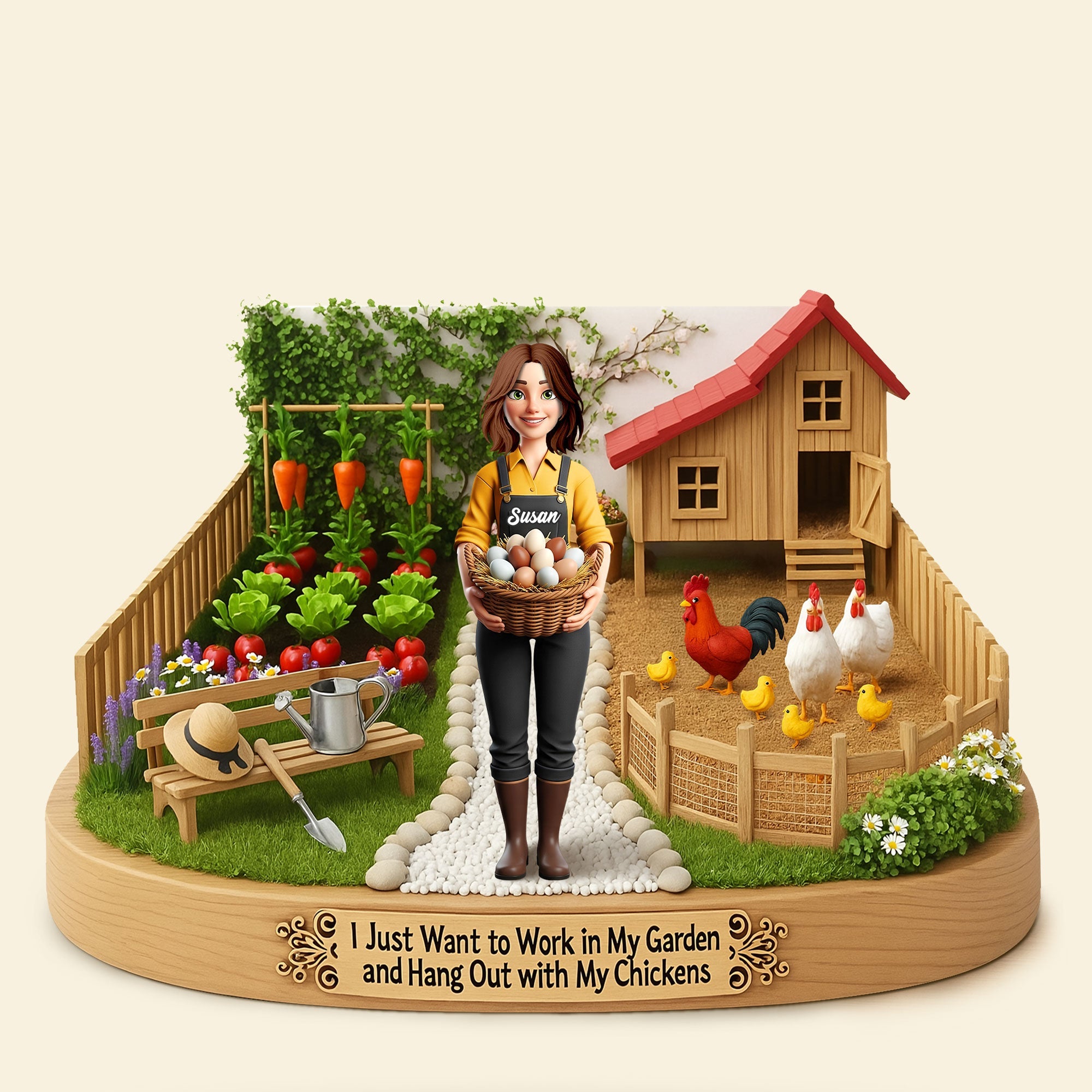 I Just Want to Work in My Garden - Personalized Farm Girl Plaque for Farmers Shaped Plaques PopCulturePrints