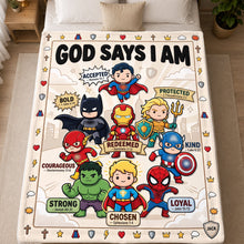 Load image into Gallery viewer, God Says I Am - Faith Inspired Kids Blanket | Personalized Gifts for Christian Kids Blanket PopCulturePrints
