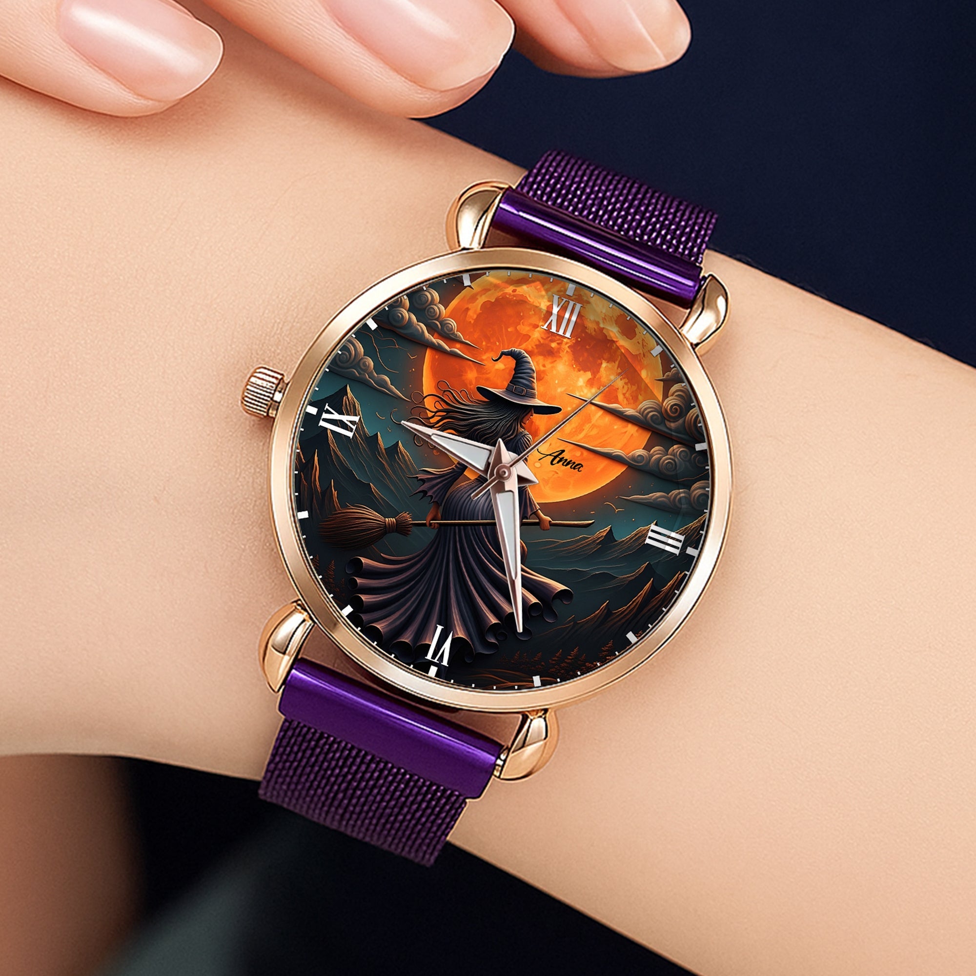 Embrace the Magic: Witch Mesh Strap Quartz Watch - Personalized Gift for Witch Fans Quartz Watch PopCulturePrints