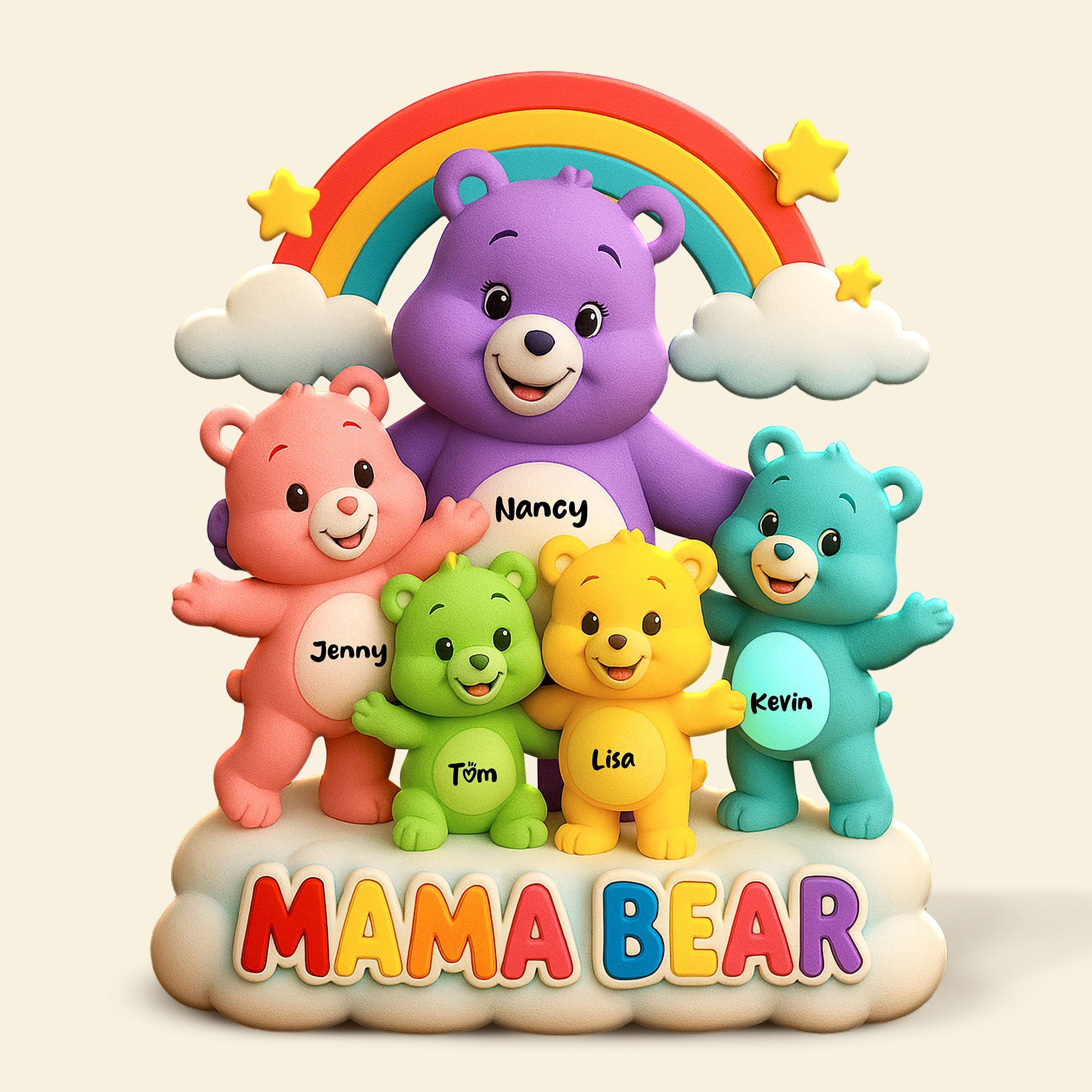 “A Mother's Love is Forever” - Personalized Bear Mom Plaque - Gift for Mom, Grandma & Loved Ones Shaped Plaques PopCulturePrints