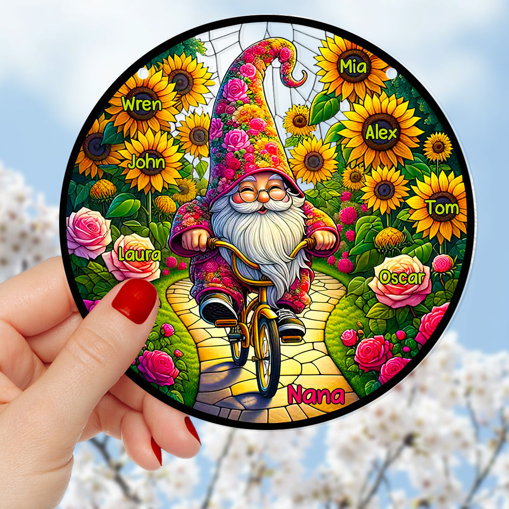 Personalized Suncatcher Ornament for Grandma - Whimsical Garden Gnome Design