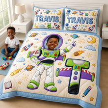 Load image into Gallery viewer, “Blast Off to Dreamland!” - Custom Photo Rocket Space Quilt Bed Set - Personalized Gift for Kids Bedding Set PopCulturePrints
