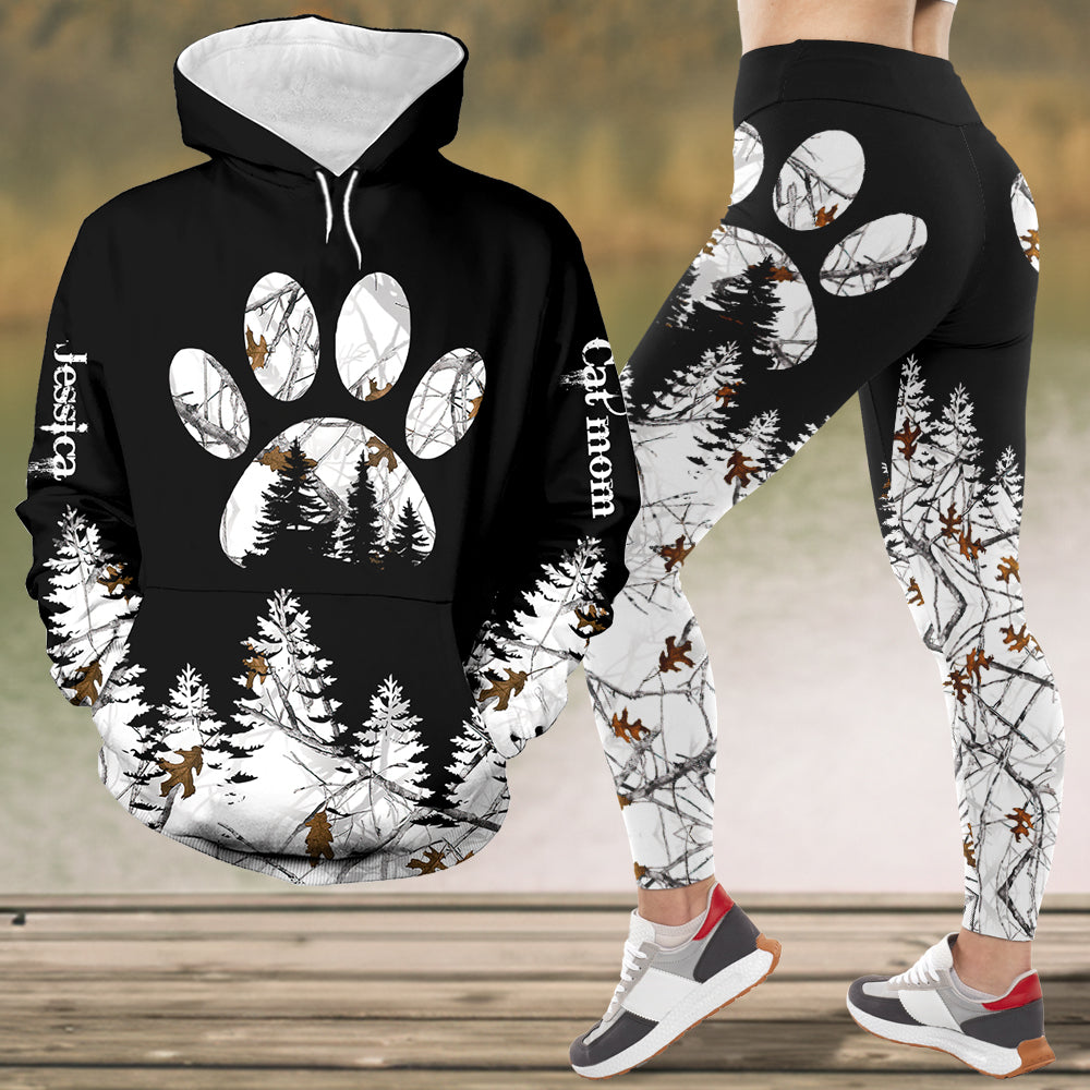 Personalized Pet Lover Hoodie & Leggings Set - Pink Paw & Forest Design