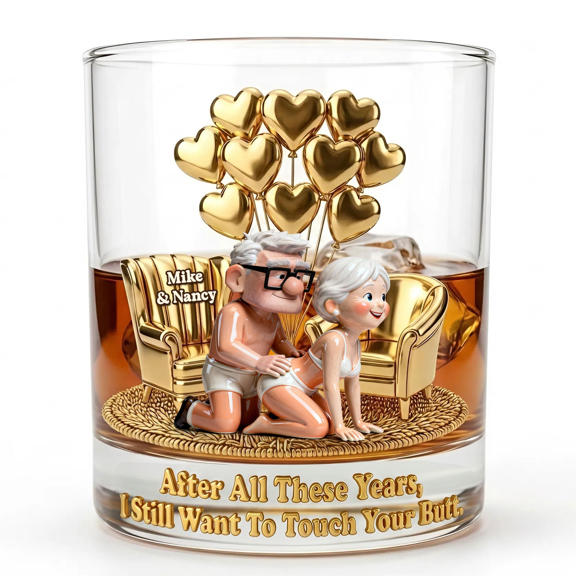 After All These Years, I Still Want To Touch Your Butt - Funny Old Couple Round Glass - Personalized Gift for Couples Glass PopCulturePrints