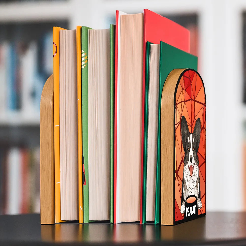 "Embrace the Pawsitive Vibes" - Personalized Stained Glass Cat & Dog Wood Book Ends - Unique Gifts for Pet Lovers Wood Book Ends PopCulturePrints