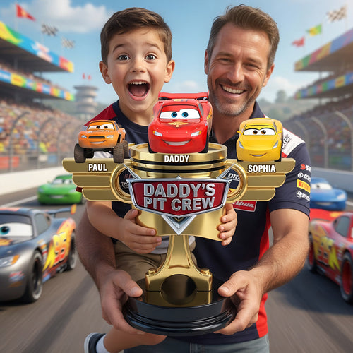 “Join Daddy's Pit Crew - A Personalized Acrylic Plaque for Fathers” - Custom Gift for Dads, Grandpas, and Family Shaped Plaques PopCulturePrints