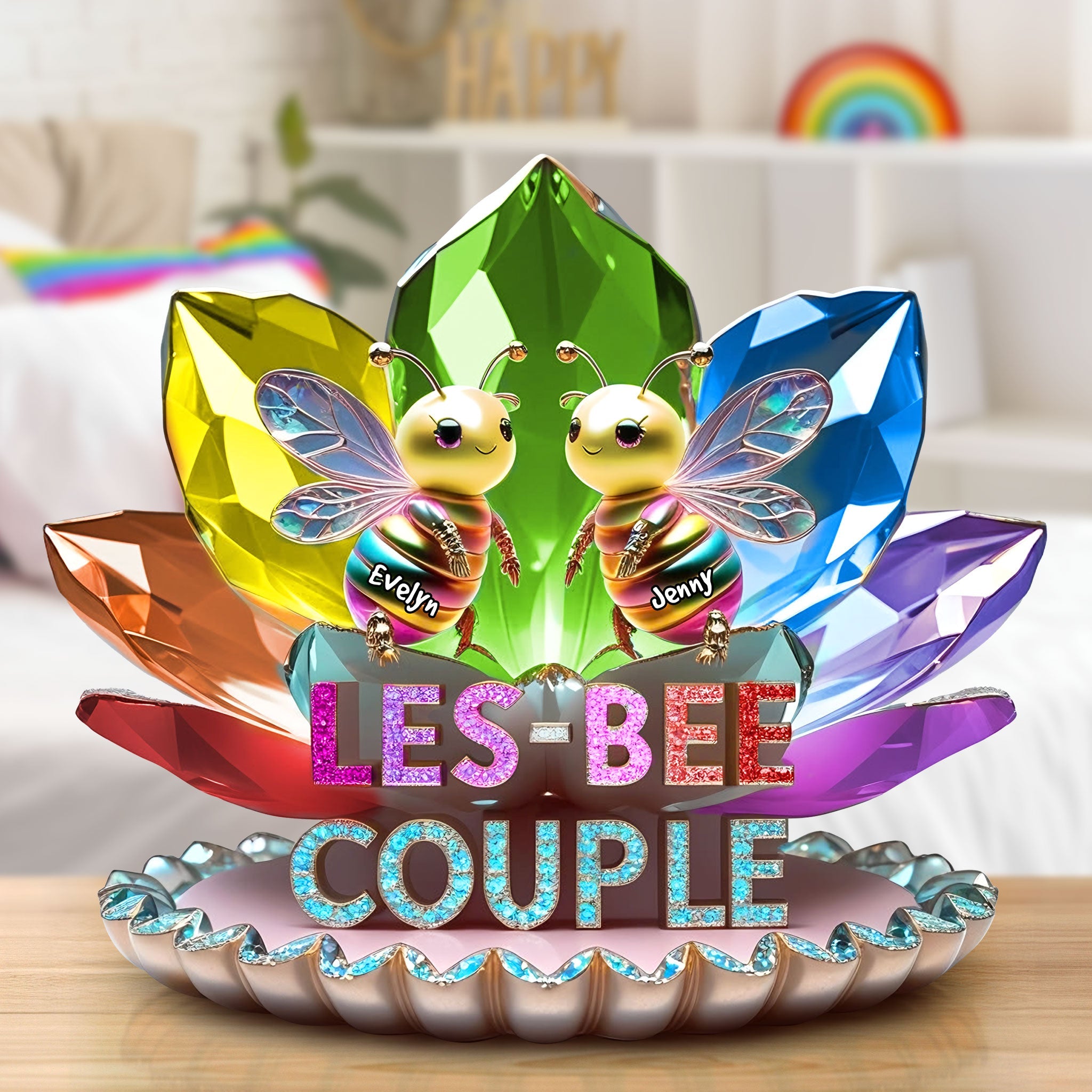 “Celebrate Love with Unique Style” - Bee Couple Acrylic Plaque, Personalized Gift for LGBT Couples Shaped Plaques PopCulturePrints