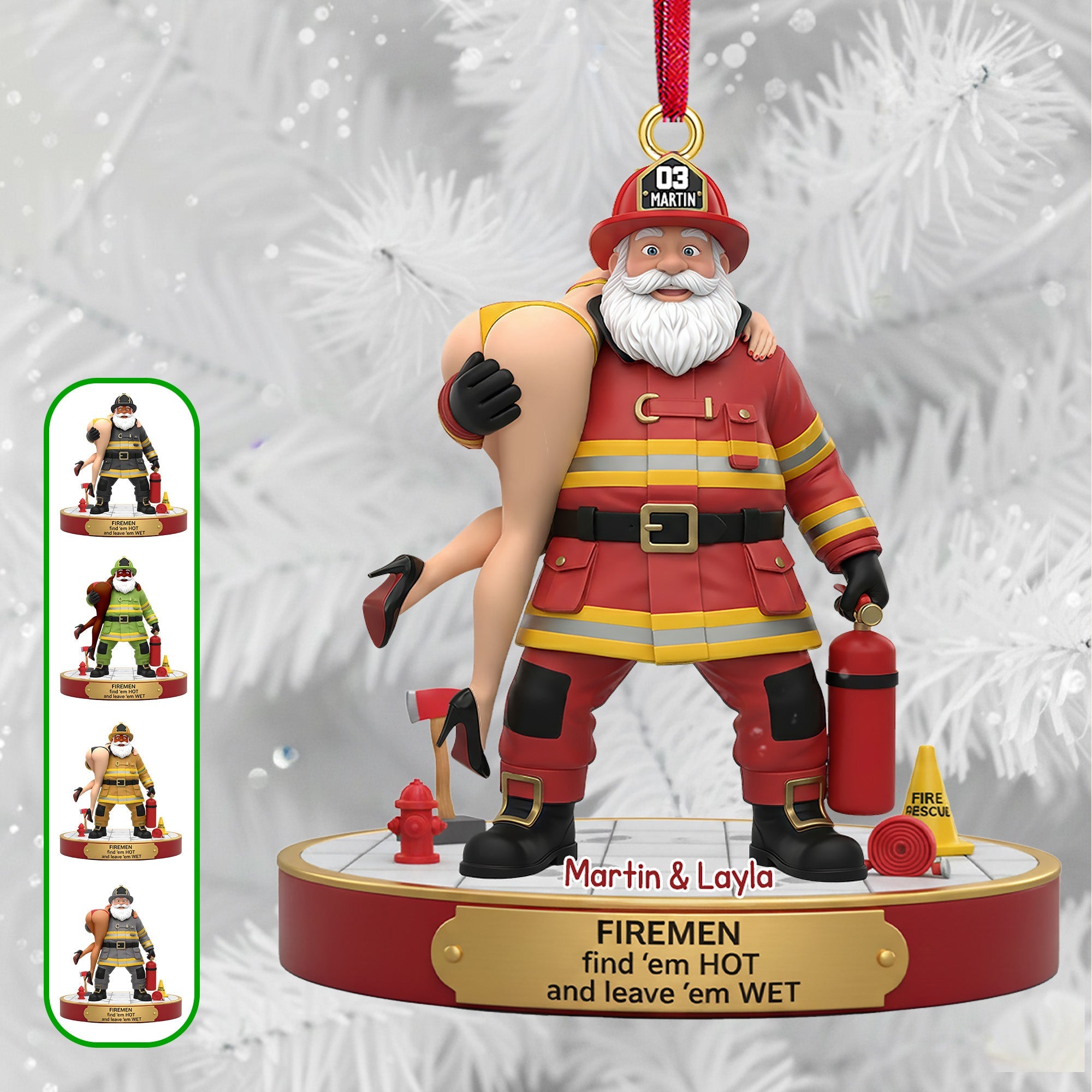 Naughty Firefighter Couple Ornament - Personalized Christmas Gift for Couples Ornament PopCulturePrints
