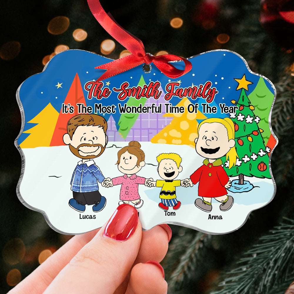 Personalized Family Christmas Acrylic Ornament - Custom Cartoon Characters