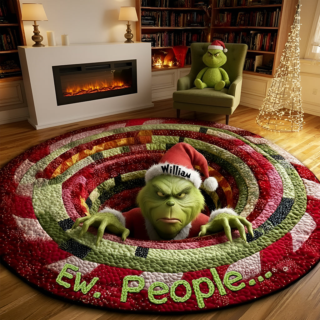 "Ew, People..." - Grumpy Green Monster Quilted Round Mat - Personalized Gift for Movie Lovers and Holiday Enthusiasts Doormat PopCulturePrints
