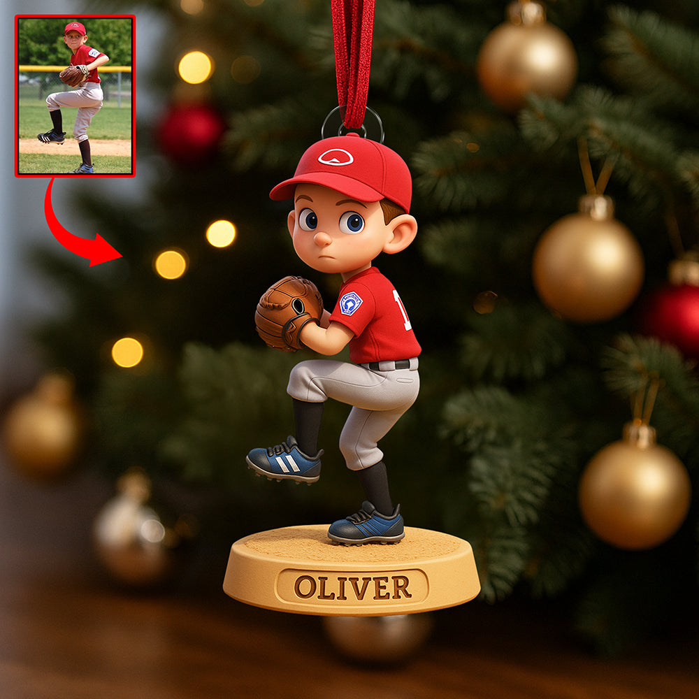"Hit a Home Run!" - Personalized Baseball Kid Acrylic Ornament - Custom Photo Gift for Baseball Lovers Ornament PopCulturePrints
