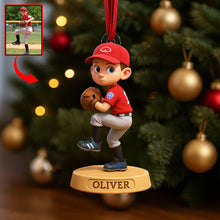 Load image into Gallery viewer, &quot;Hit a Home Run!&quot; - Personalized Baseball Kid Acrylic Ornament - Custom Photo Gift for Baseball Lovers Ornament PopCulturePrints
