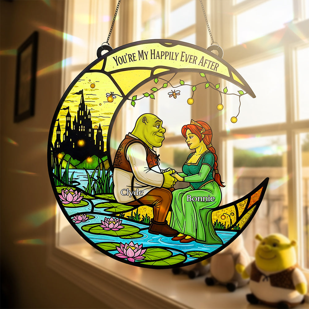 You're My Happily Ever After - Personalized Green Couple Suncatcher Ornament PopCulturePrints