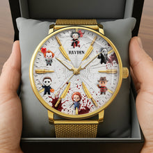 Load image into Gallery viewer, Embrace the Spook! Cute Horror Characters Mesh Straps Watch - Personalized Gift for Horror Movie Lovers Quartz Watch PopCulturePrints

