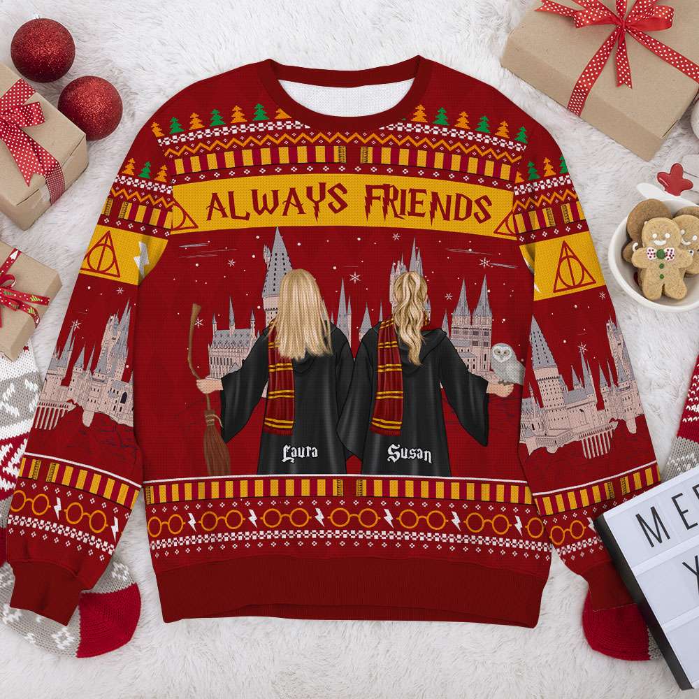 Personalized Always Friends Christmas Ugly Sweatshirt - Magical Theme