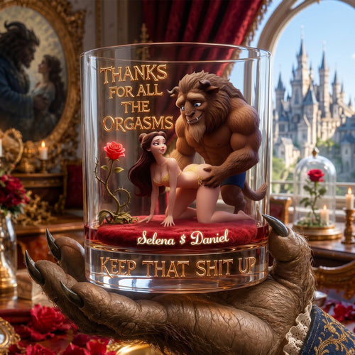 “Thanks for All the Orgasm” - Fairytale Couple Personalized Glass - Custom Gift for Couples, Anniversaries, and Love Enthusiasts Glass PopCulturePrints