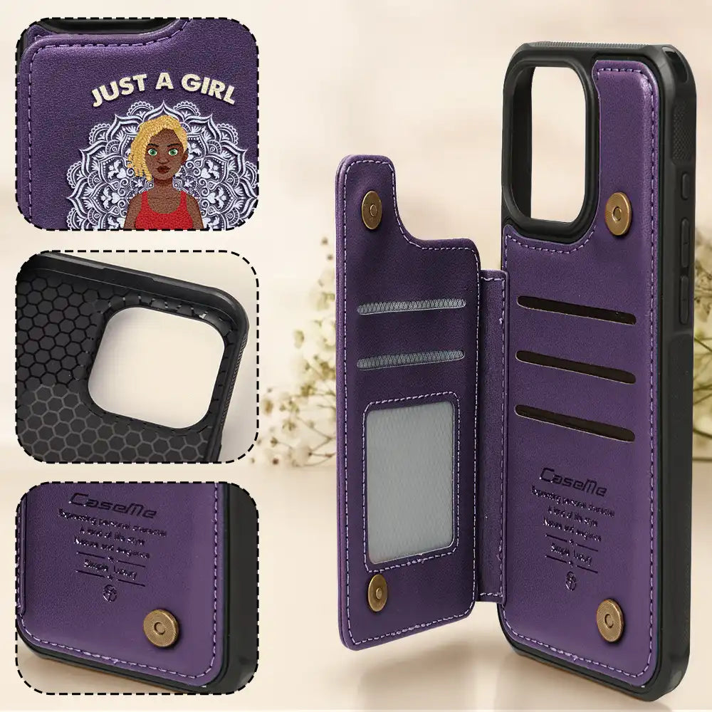 Just A Girl Who Loves Yoga - Personalized Leather Flip Wallet Phone Case Leather Flip Wallet Phone Case PopCulturePrints