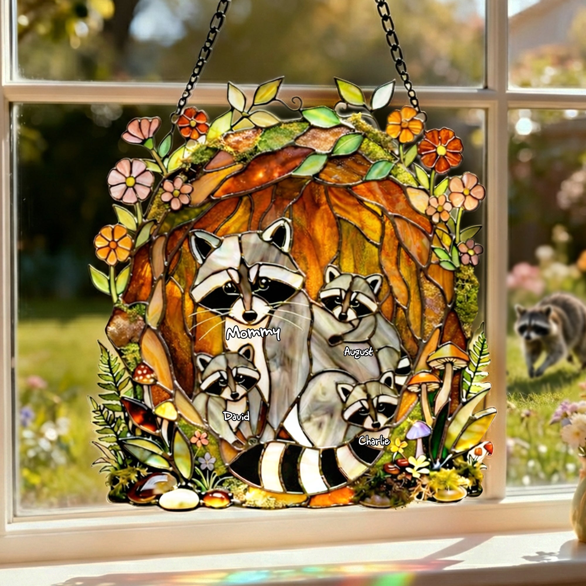"Embrace the Beauty of Nature" - Raccoon Family Suncatcher Ornament - Personalized Gift for Mom, Grandma, and Loved Ones Ornament PopCulturePrints