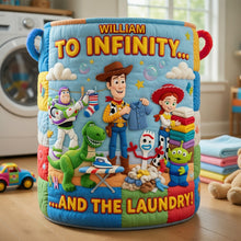 Load image into Gallery viewer, Embrace Fun with 'To Infinity and Beyond' - Personalized Quilted Laundry Basket for Kids

