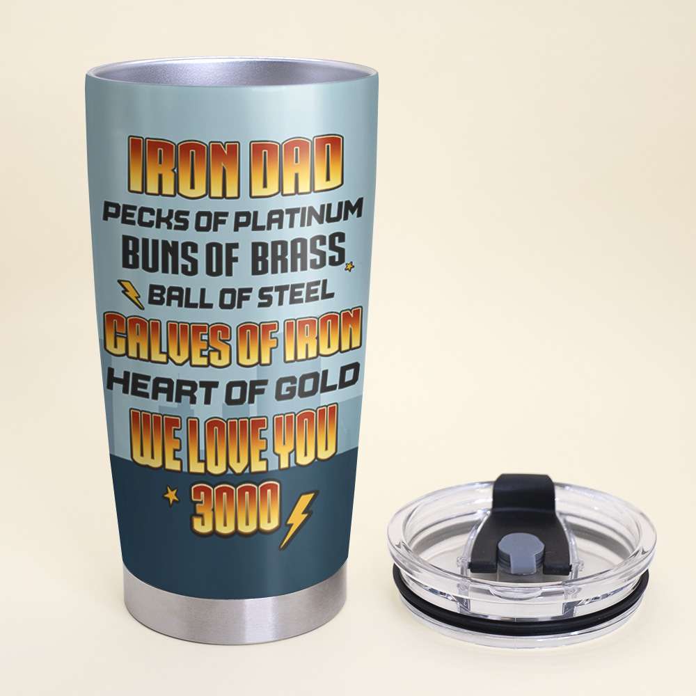 Iron Dad Personalized Tumbler with Superhero Kids - We Love You 3000