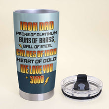 Load image into Gallery viewer, Iron Dad Personalized Tumbler with Superhero Kids - We Love You 3000
