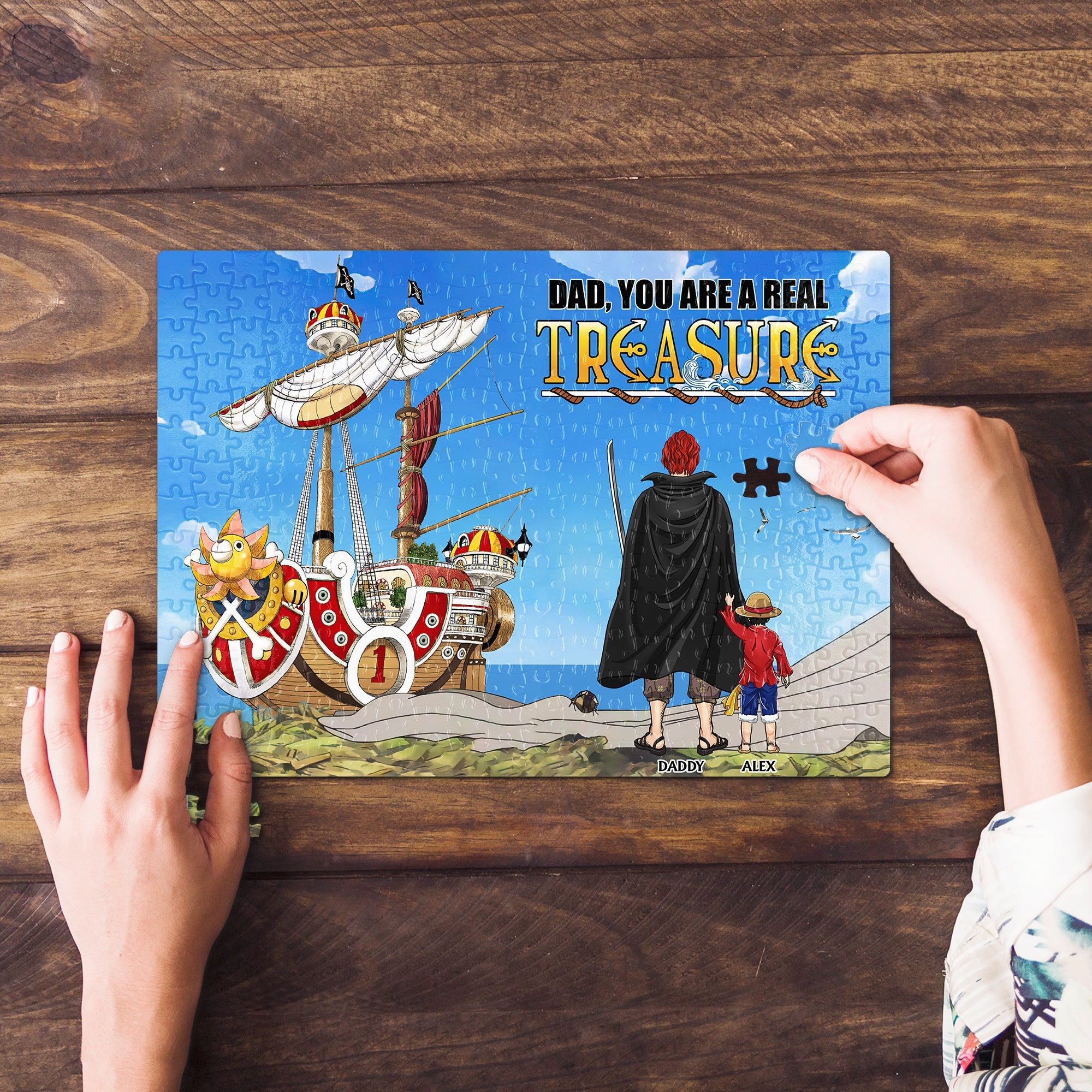 Personalized Dad Treasure Pirate Ship Jigsaw Puzzle