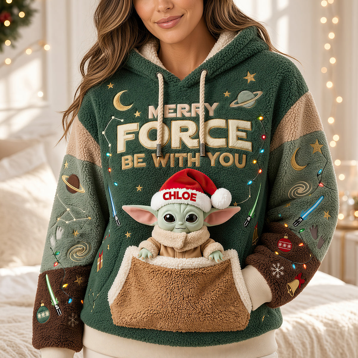 Merry Force Be With You - Personalized Christmas Hoodie for Galaxy Lovers