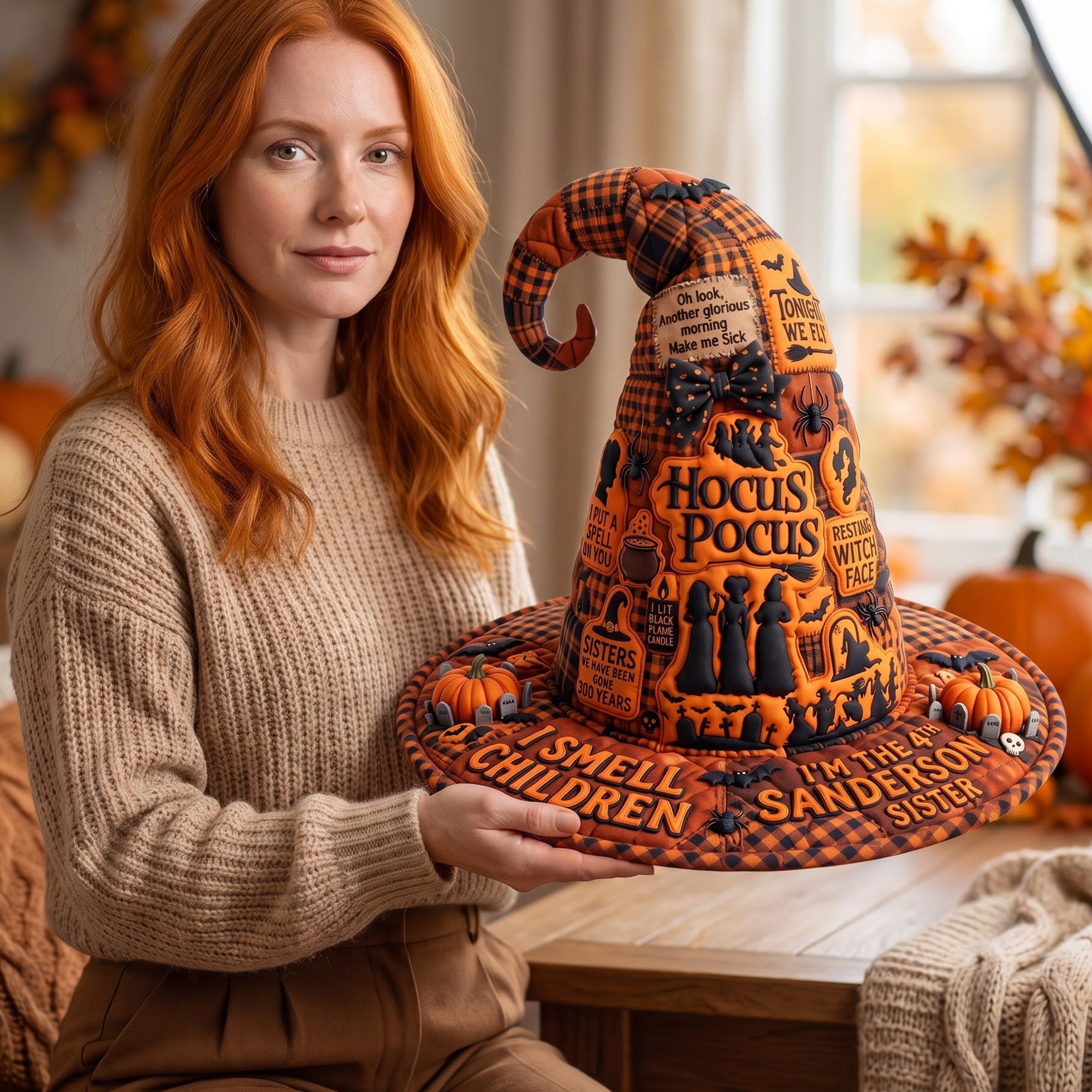"Oh look, Another glorious morning!" - Macabre Spell Sisters Quilted Witch Hat - Personalized Gift for Witch Lovers