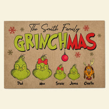 Load image into Gallery viewer, Personalized Family Grinch Christmas Doormat
