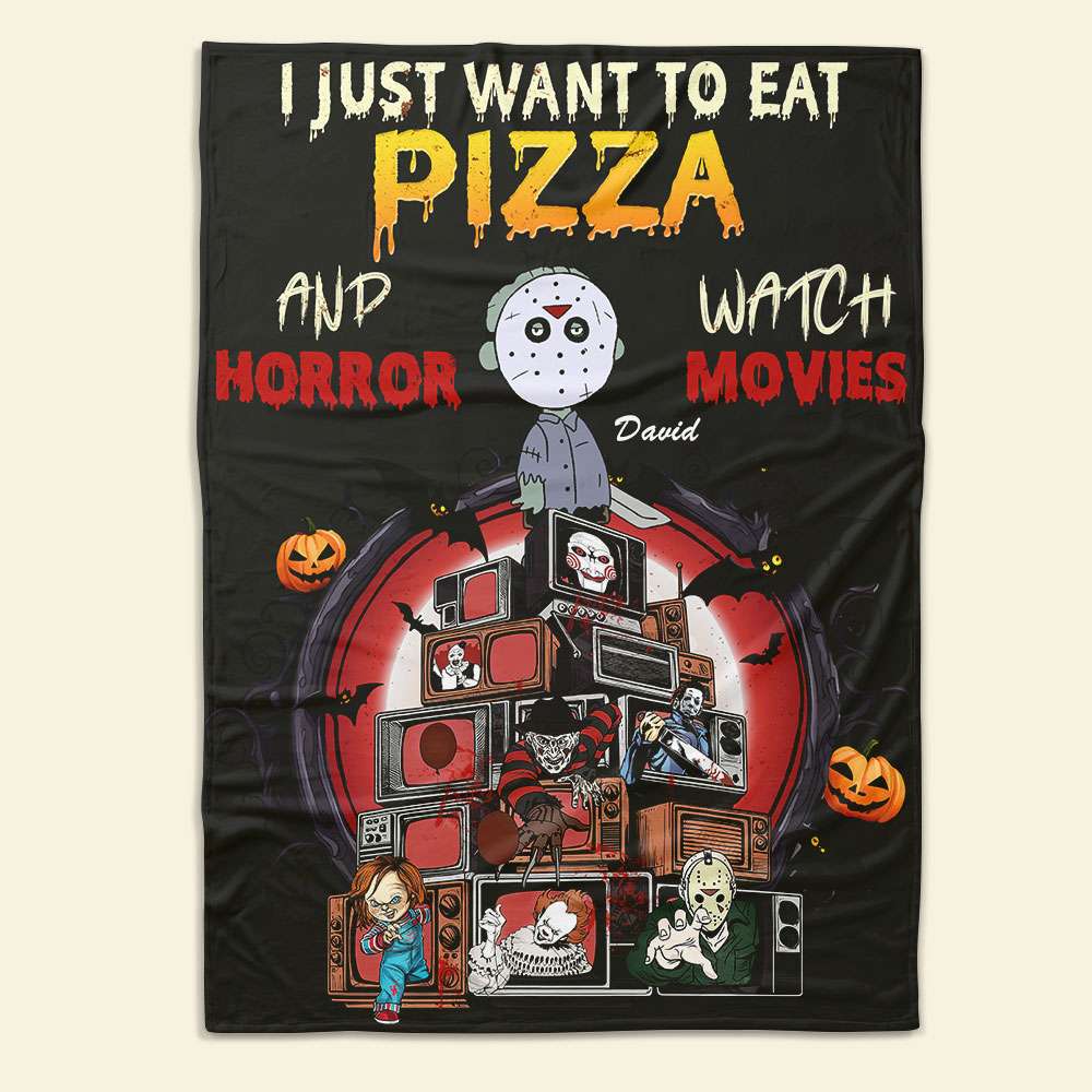 Personalized Horror Movie Lover's Blanket - Eat Pizza and Watch Horror Movies Design