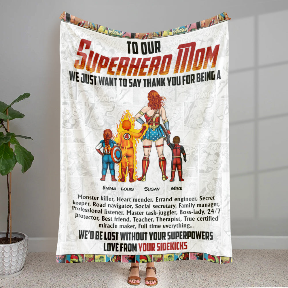 Superhero Mom Personalized Blanket - Custom Names Gift Blanket PopCulturePrints
