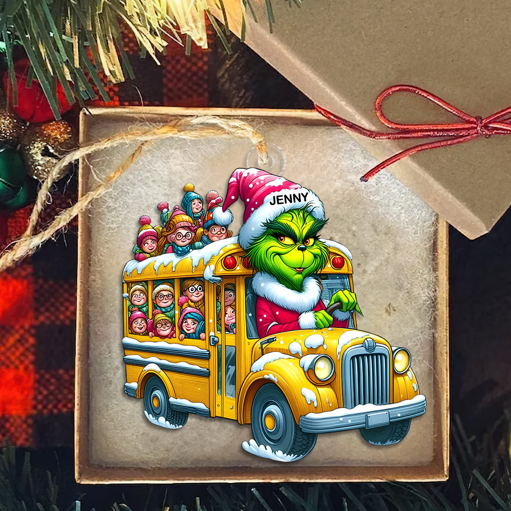 Personalized Holiday Bus Driver Ornament with Green Monster Ornament PopCulturePrints