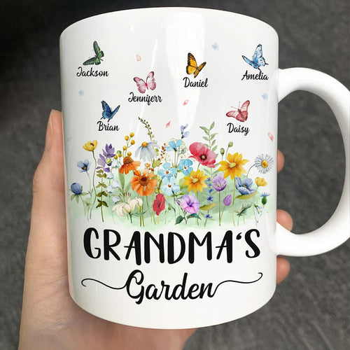 Grandma's Garden Butterflies - Personalized Mug for Grandma, A Perfect Mother's Day Gift Mug PopCulturePrints