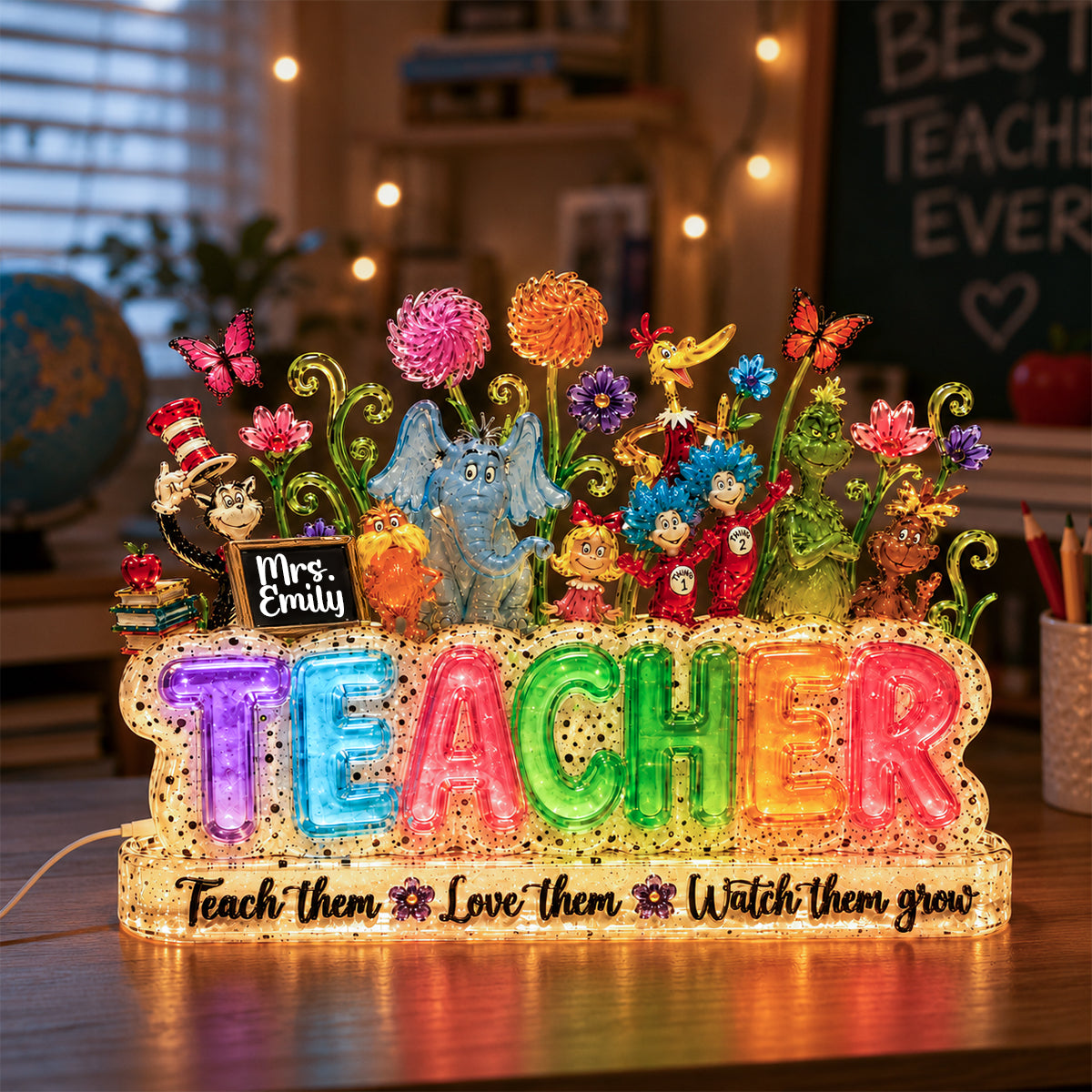 "Teach them, Love them, Watch them grow" - Personalized Acrylic Light Box for Teachers - Unique Gift for Educators and Mentors