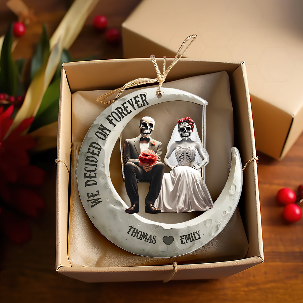 Personalized Christmas Skull Couple Ornament - Forever Love Edition