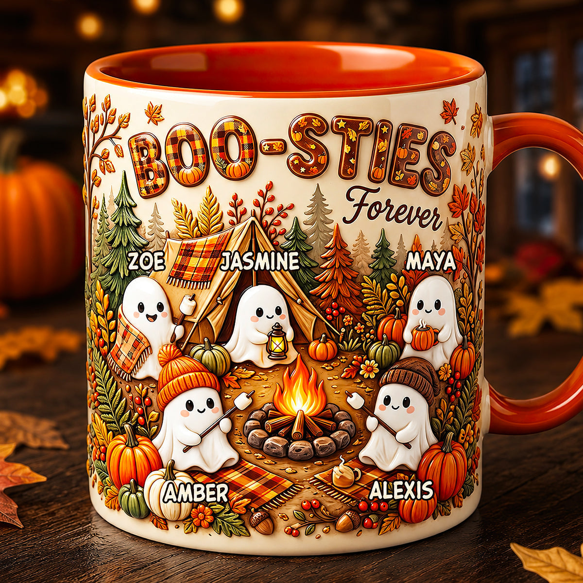"Boo-Sties Forever!" Celebrate Friendship with Customizable Fall Camping Coffee Mug - Perfect Personalized Gift for Besties Coffee Mug PopCulturePrints