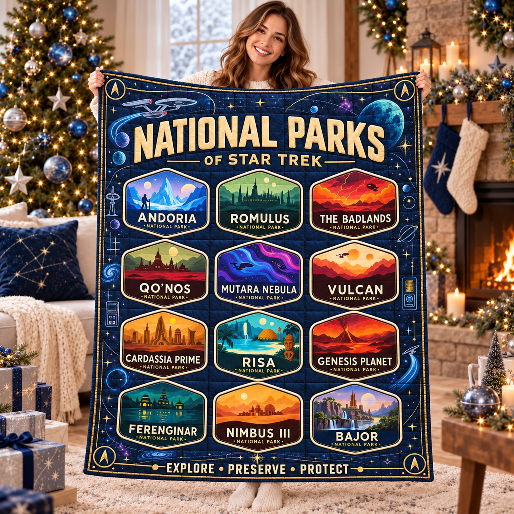 “Explore the Universe!” - Cosmic National Parks Blanket - Personalized Gifts for Sci-Fi Lovers
