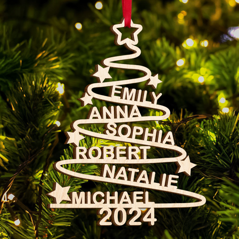 Personalized Family Christmas Tree Ornament - Custom Names 2024 Ornament PopCulturePrints