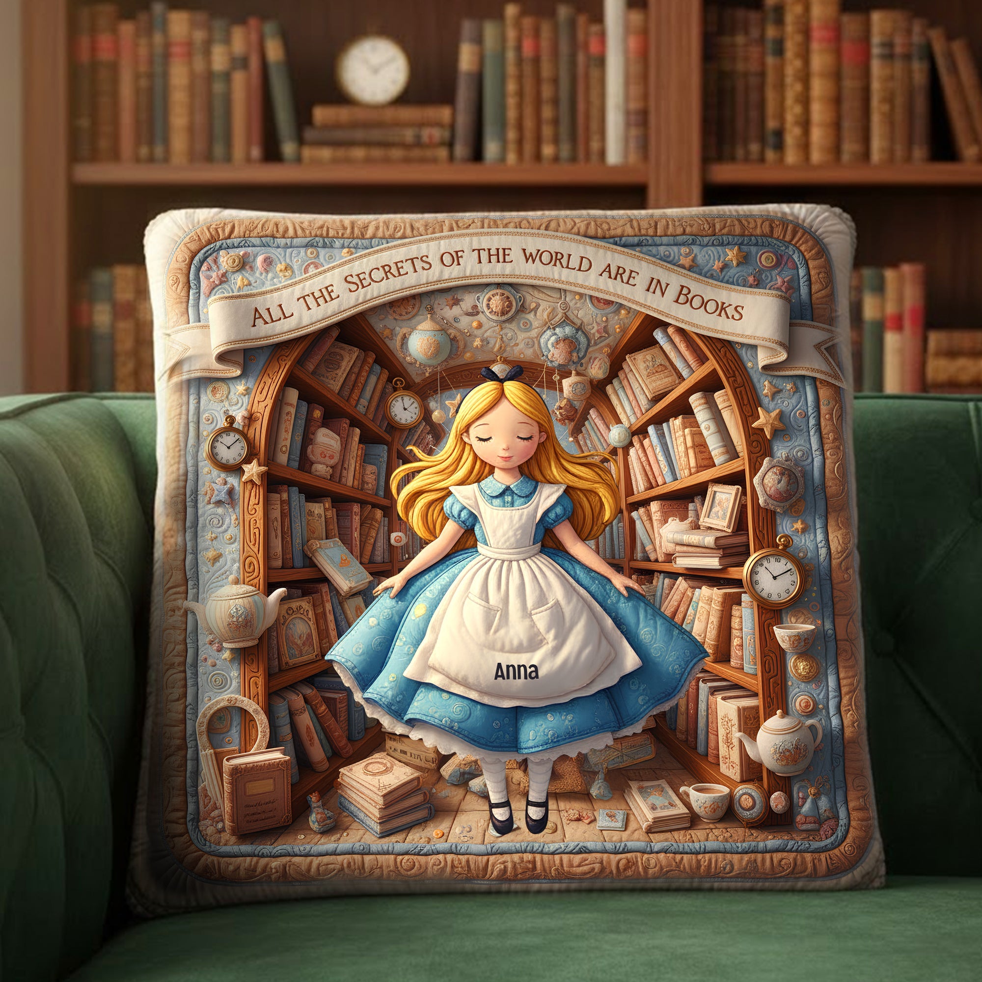 Unlock the Secrets of the World - Personalized Fantasy Library Pillow - A Perfect Gift for Book Lovers Pillow PopCulturePrints