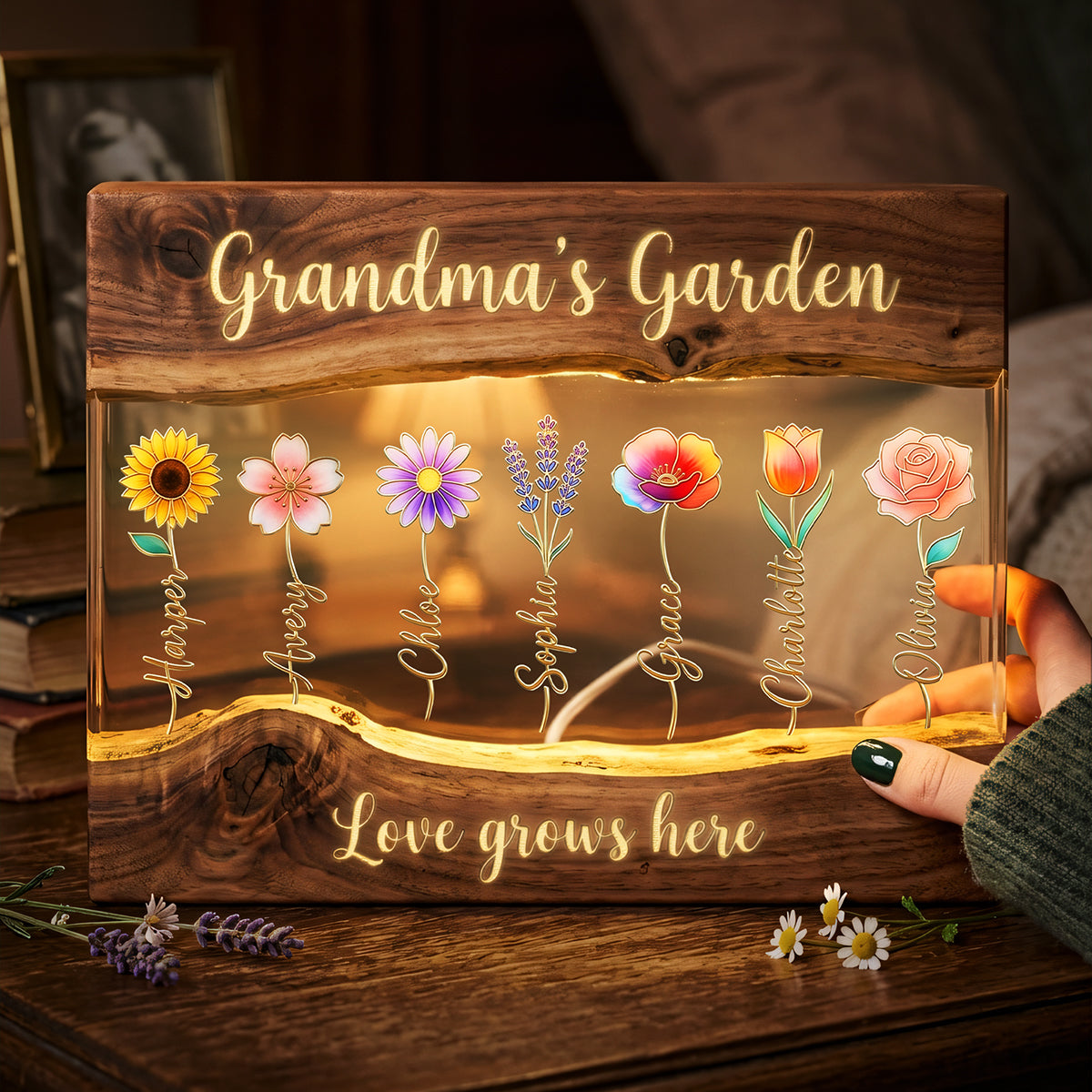 “Love Grows Here” - Personalized Mom's Garden Light Box - Gifts for Mom and Grandma Light Box PopCulturePrints