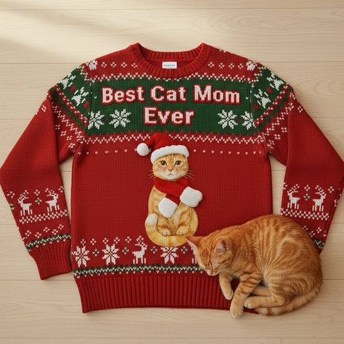 Best Cat Mom Ever - Custom Photo Ugly Sweater for Cat Lovers AOP Products PopCulturePrints