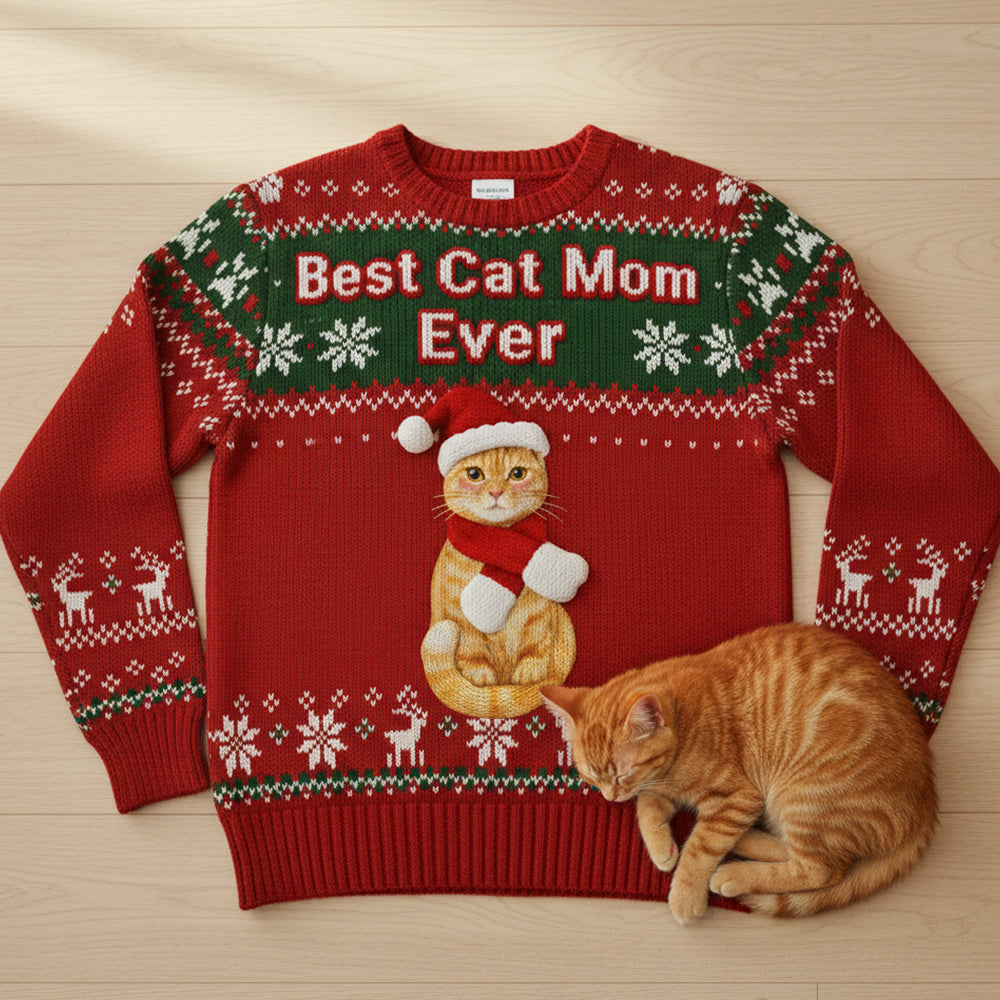 Best Cat Mom Ever - Custom Photo Ugly Sweater for Cat Lovers AOP Products PopCulturePrints