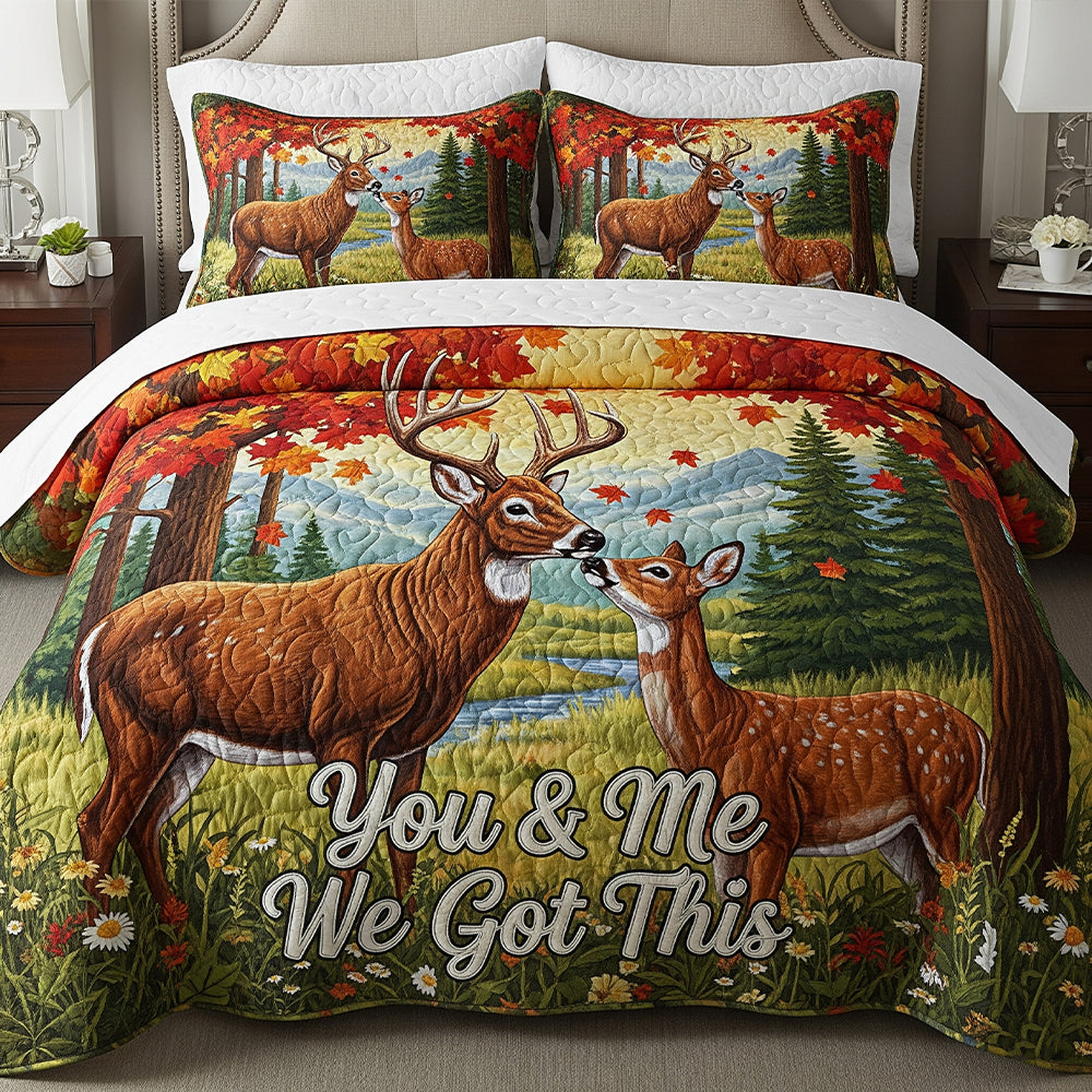 You & Me, We Got This - Personalized Deer Couple Quilt Bed Set Blanket PopCulturePrints