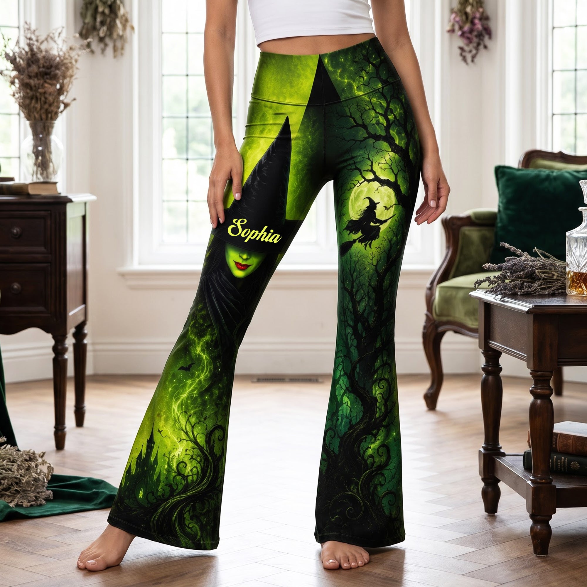 “Embrace the Enchantment!” Personalized Enchanted Witch Flare Leggings - Custom Gift for Halloween Enthusiasts