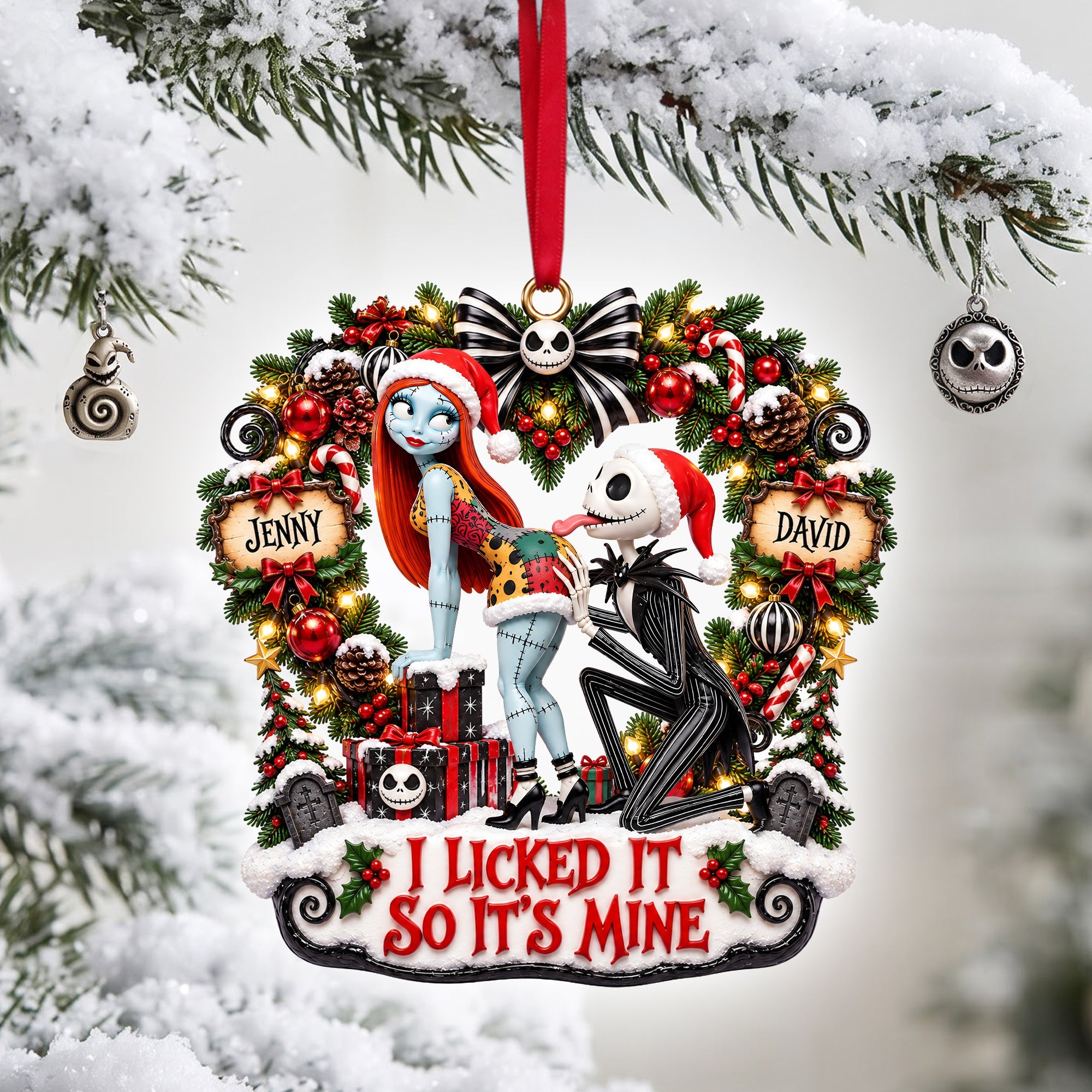 I Licked It So It's Mine - Spooky Couple Personalized Christmas Ornament Ornament PopCulturePrints
