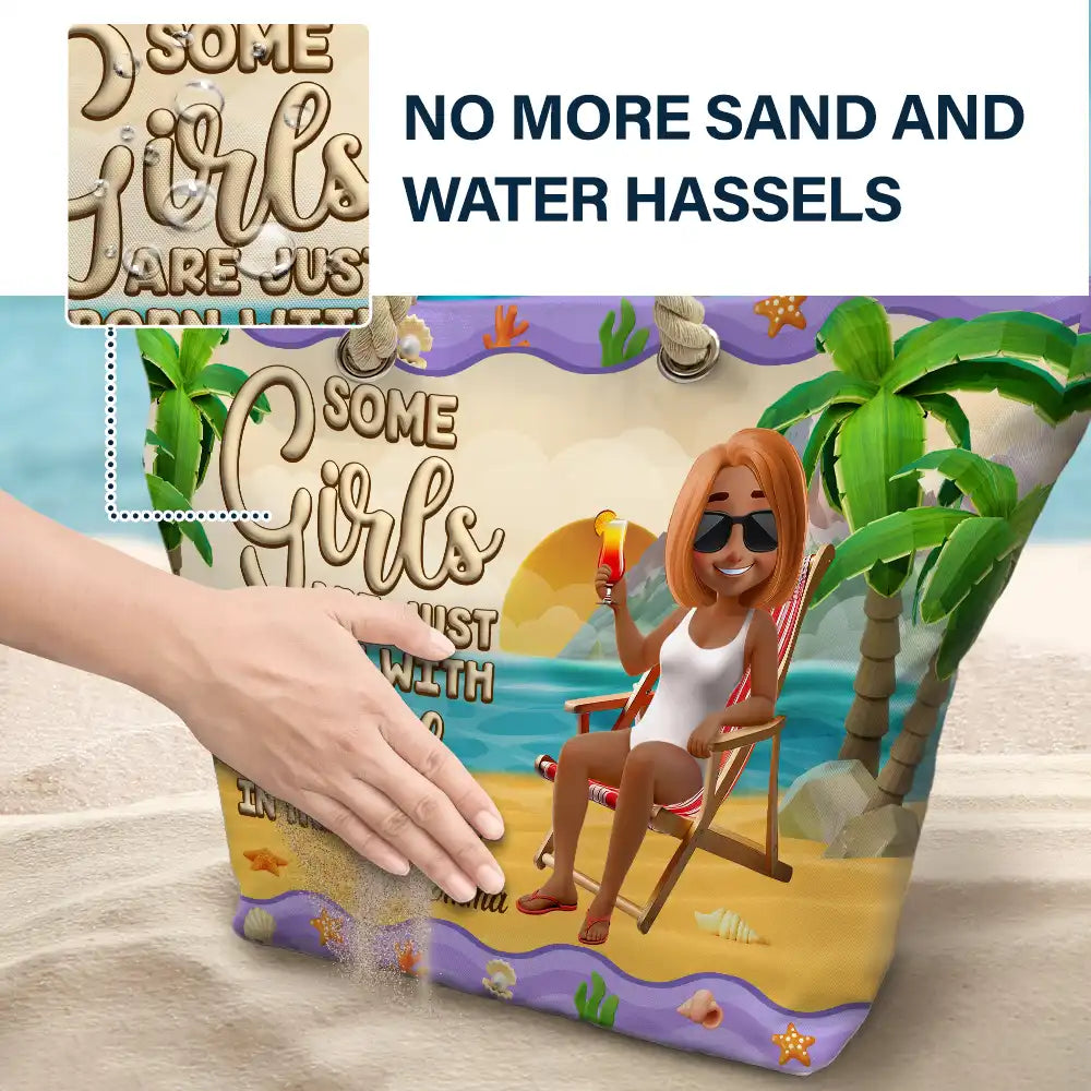 Just A Girl Who Loves Beaches Cartoon - Personalized Beach Bag | A Perfect Gift for Moms and Grandmas Beach Bag PopCulturePrints