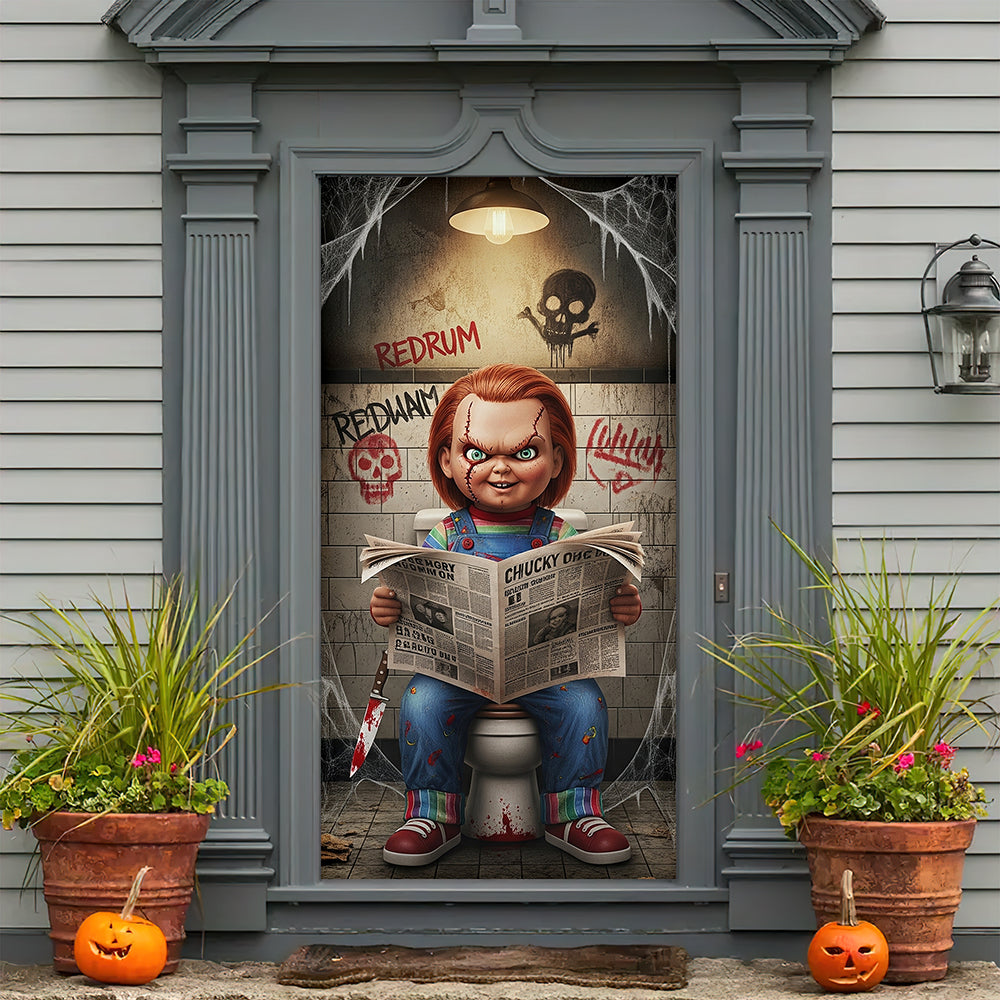 “Transform Your Space with a Touch of Horror” - Creepy Toilet Scene Door Cover, Personalized Halloween Gift for Horror Movie Fans Door Covers PopCulturePrints
