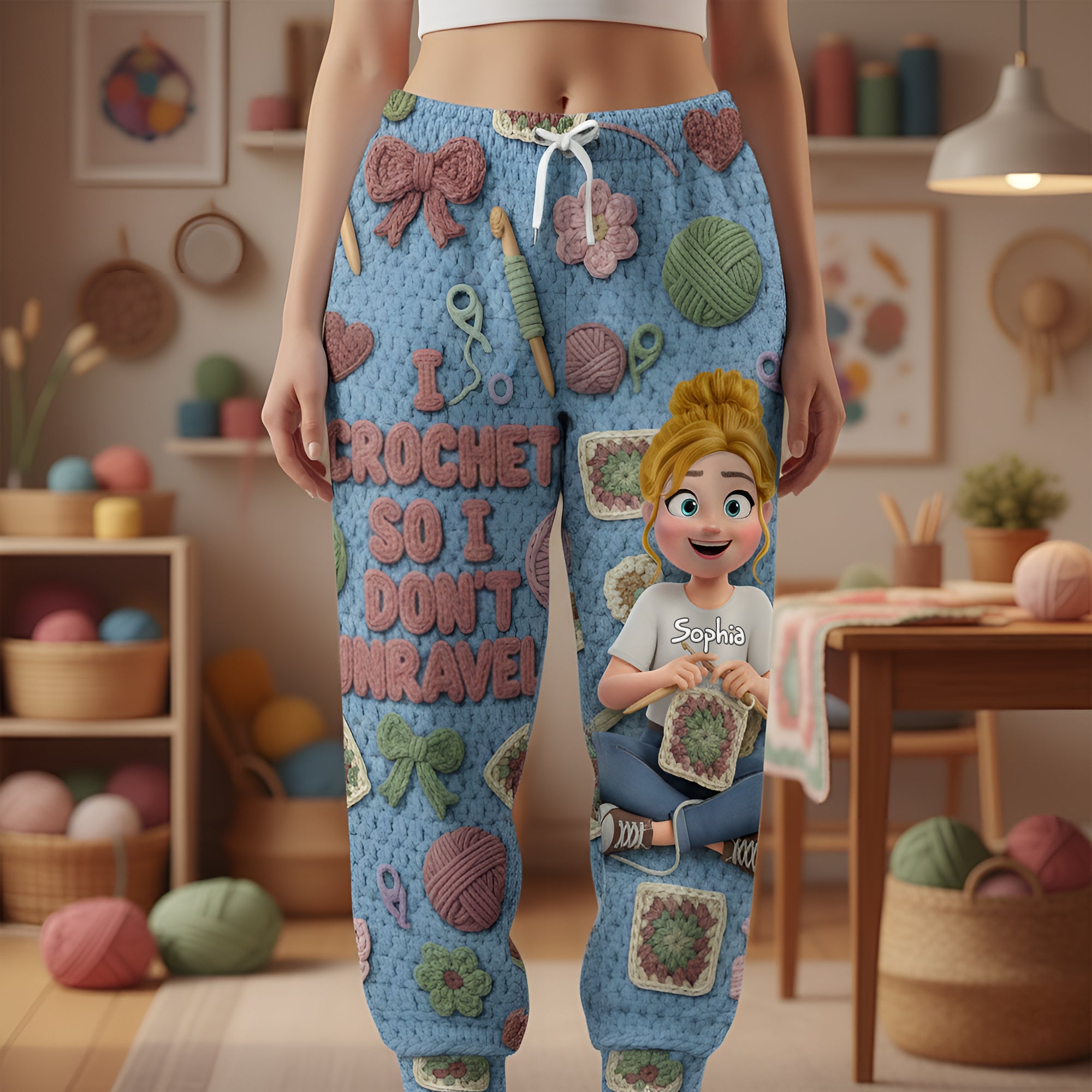 "I Crochet So I Don't Unravel" - Personalized Crochet Girl Pajama Pants - Perfect Gift for Crochet Lovers Pajama Pant PopCulturePrints