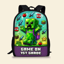 Load image into Gallery viewer, Game On! Personalized Green Pixel Hero School Bag - A Unique Gift for Kids Backpack PopCulturePrints
