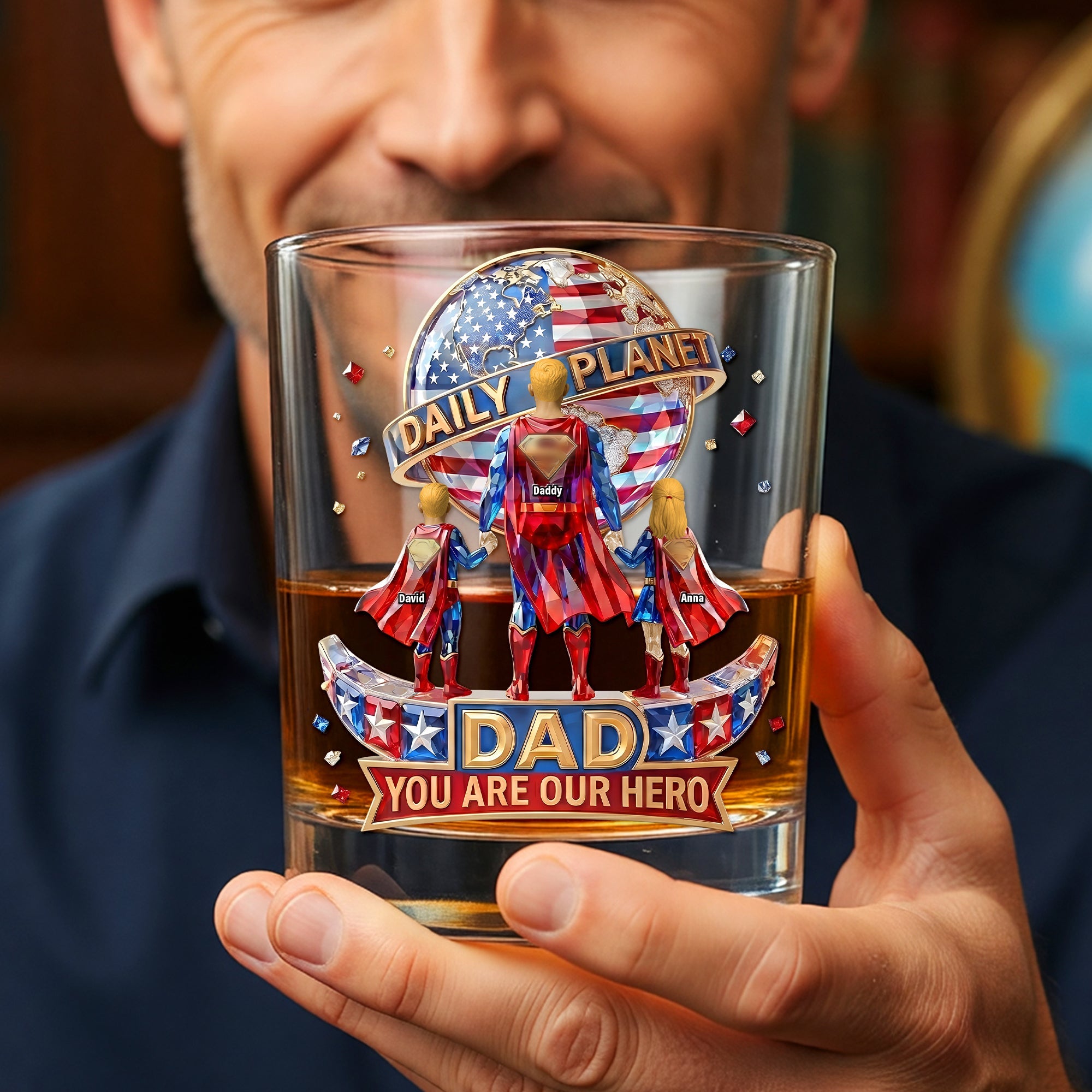 "You Are Our Hero, Dad!" - Personalized Fearless Guardian Dad and Kids Drinking Glass - Gift for Dads, Grandpas & More Glass PopCulturePrints